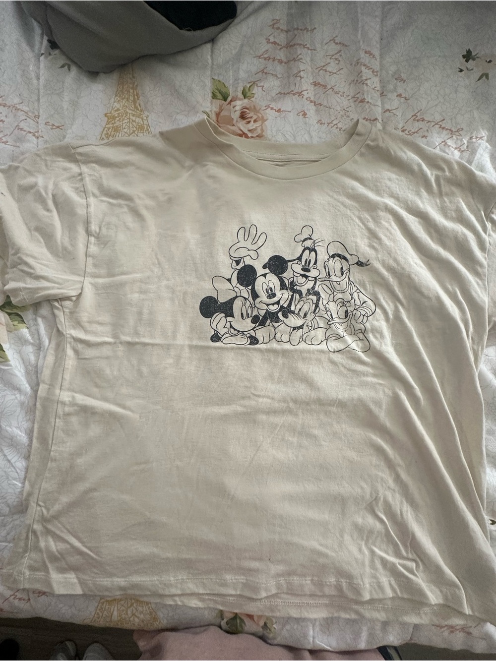 Disney Cream Women’s Short Sleeve Tee with Classic Character Line Art